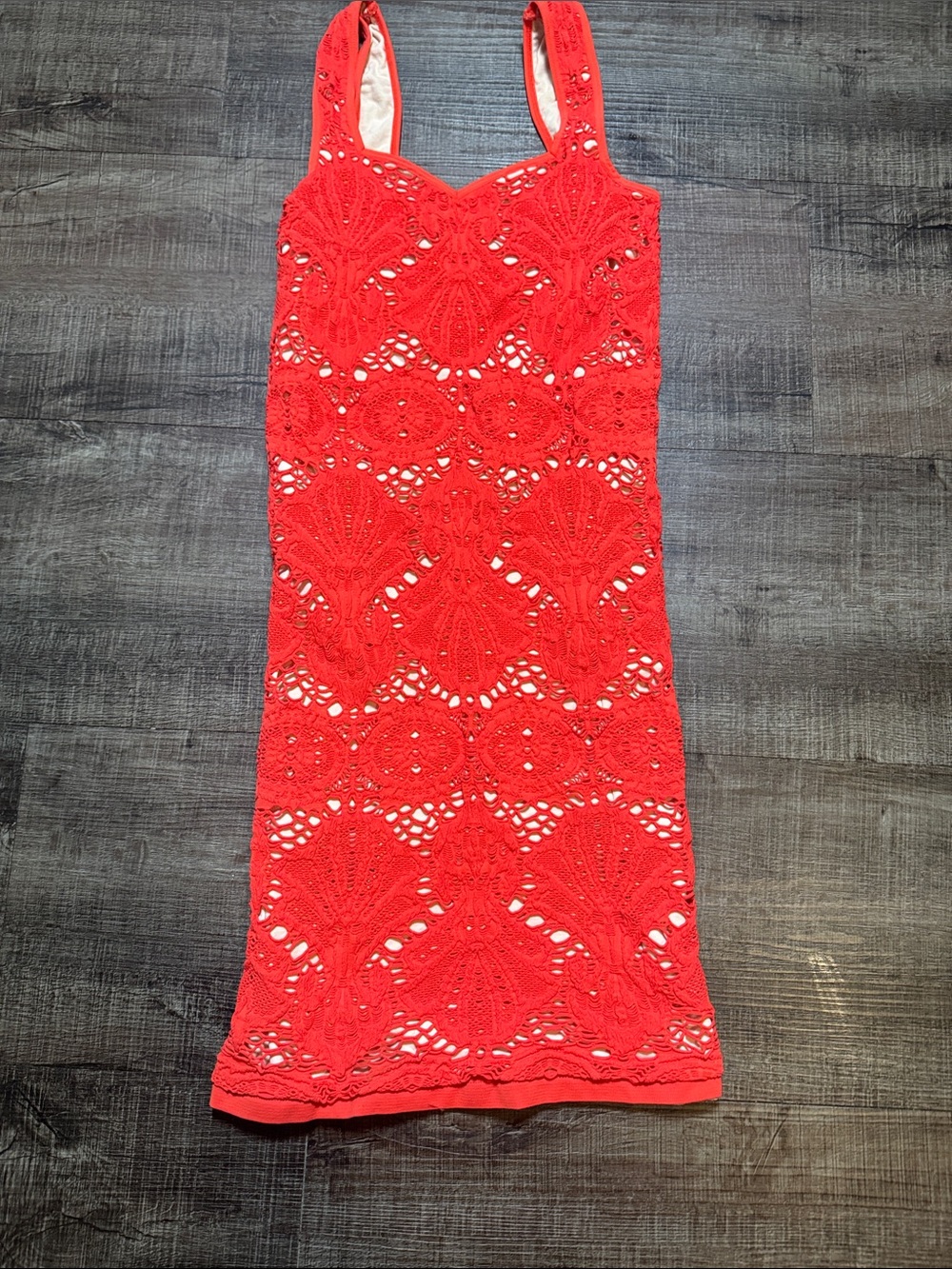 Red Crochet Sleeveless Bodycon Dress